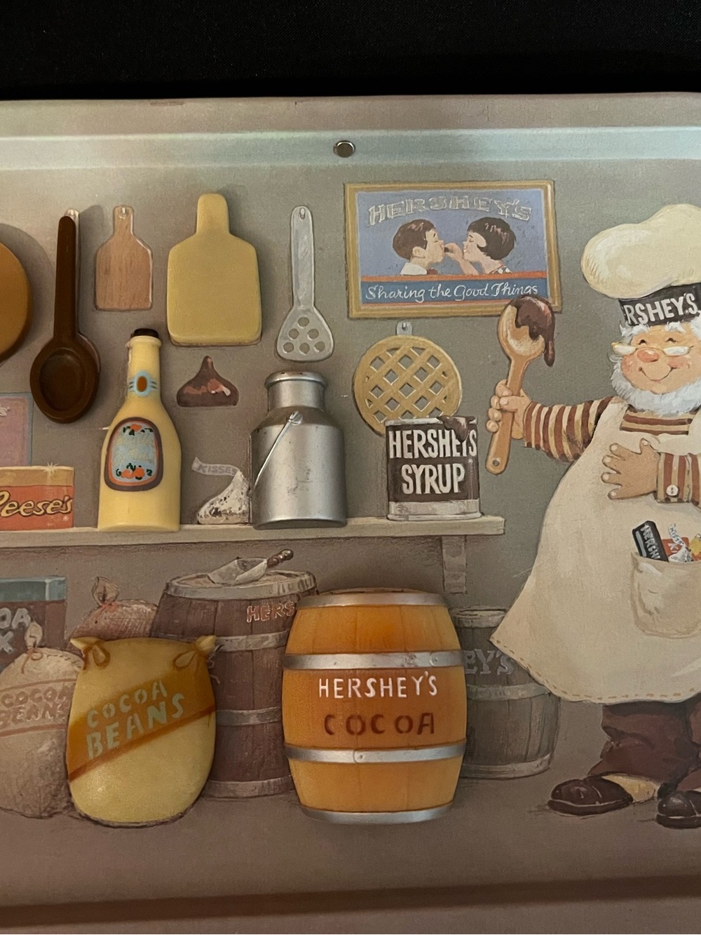 Kitchen Wall Art - Vintage Cocoa Barrel and Chef (Brown, Cream)